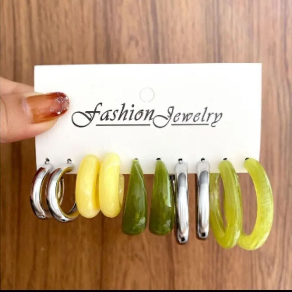 silver, green, yellow CHUNKY small hoop earrings